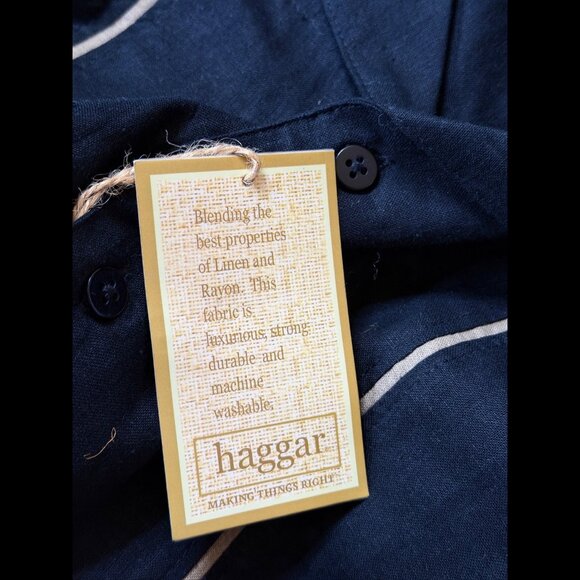 New Haggar Shirt Large Mens Black Washable Linen Casual Button Collared Short - Picture 7 of 9